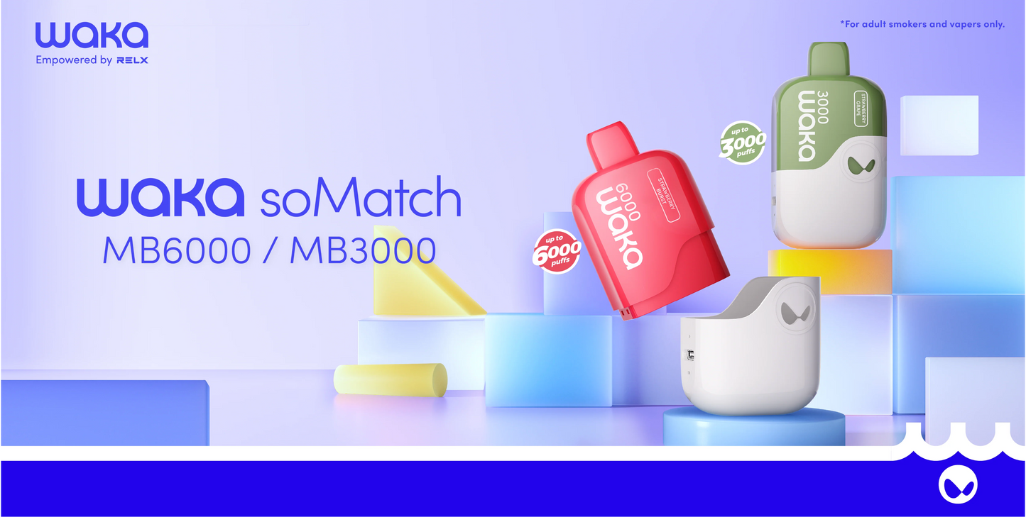Relx | WAKA soMatch 6000 Puff Kit Set [Battery & Cartridge] 3% Nicotine